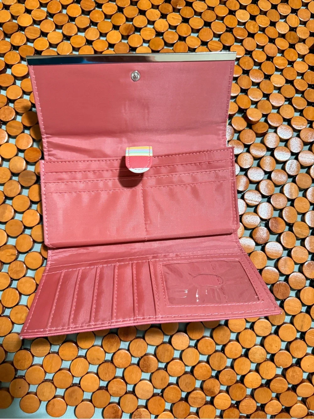 Striped Pink & Cream Card Holder Wallet with Gold Accent